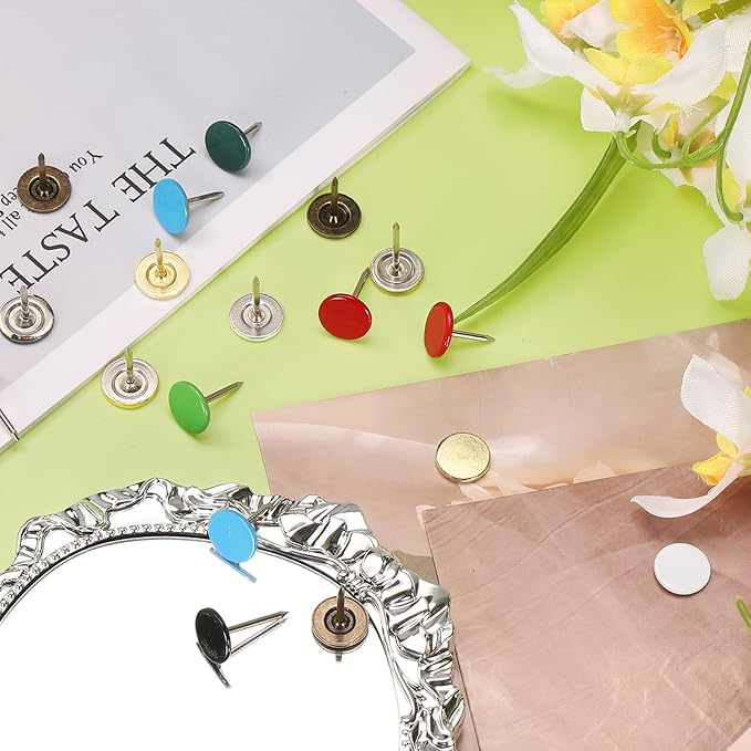 uxcell 100Pcs Upholstery Tacks, 11mmx17mm Flat Head Thumb Tack Decorative Furniture Nails Push Pins for Furniture Sofa Headboards, Blue