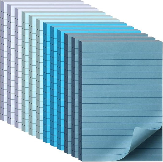 12 Pads Blue Boho Sticky Notes 4x6 with Line, Lined Self Stick Notes Pads Boho Office Supplies, Vintage Aesthetic School Accessories 50 Sheets/pad