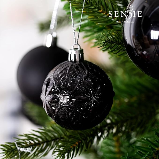 Christmas Ornaments for Xmas Trees,Black Shatterproof Christmas Ball Ornaments