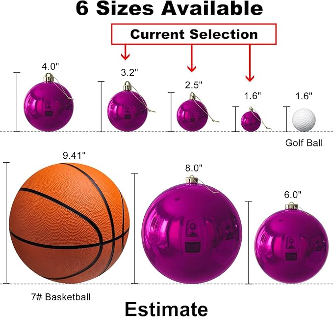 Fuchsia Christmas Ornaments - Christmas Tree Decorations Shatterproof Hanging Balls for Birthday Wedding Holiday Decor Set of 36pcs, Multi-Sizes(1.6",2.5",3.2")