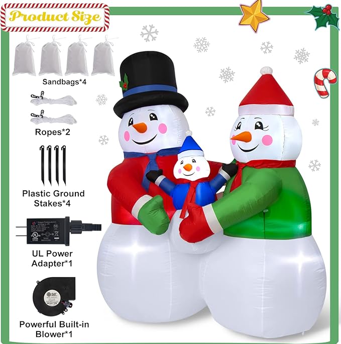 6FT Christmas Inflatable Snowman Family, Outdoor Christmas Decorations Blow Up Inflatables Decorations with Built-in LED for Outside, Lawn, Yard Gaint Holiday Decor