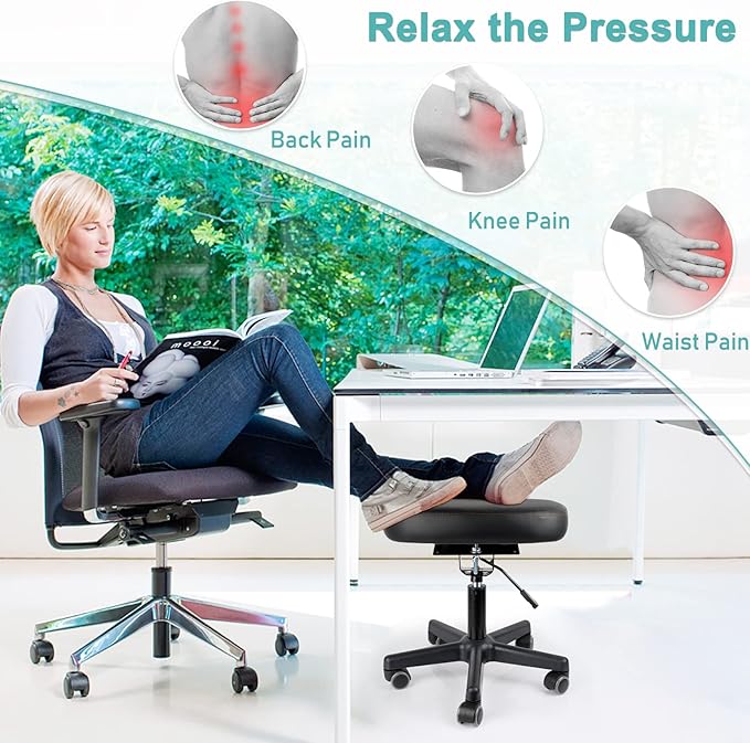 Footrest Stool Under Desk Adjustable Height and Tilt Angle Footrest Ottoman Ergonomic Foot Stool with Wheels 360° Rolling for Home Office (New Black)