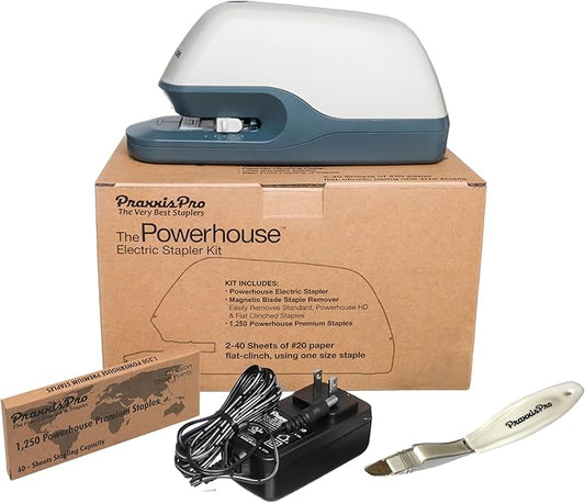Powerhouse Ultra-Quiet 40 Sheet Premium Electric Stapler – Jam-Free Flat Clinch for Office, School, or Home – Adapter, Magnetic Remover, 1,250 Staples, Does not Require Special Staples