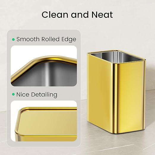 Cesun Small Bathroom Trash Can 2.1 Gallon Wastebasket, Modern Metal Garbage Can Office Waste Basket, Gold Stainless Steel Trash Bin for Bedroom, Home Office, Toilet, rv, Near Desk, Under Sink