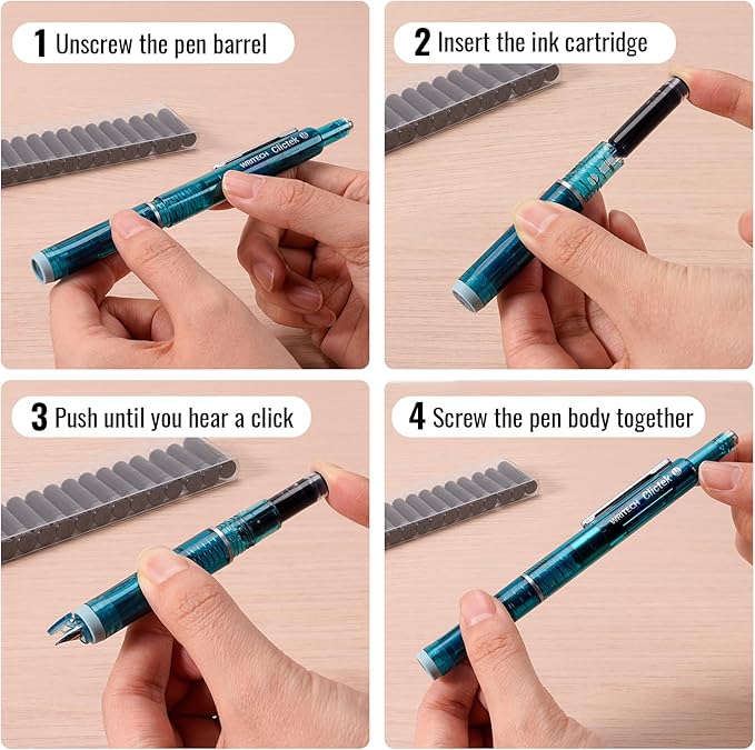 WRITECH Blue Ink Cartridge Set: 16 Ink Cartridges Clictek Fountain Pens