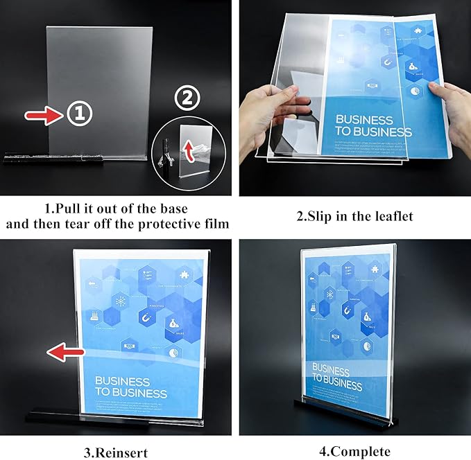 Acrylic Sign Holder 8.5x11 Vertical,Clear Double-Sided Stand Plastic Picture Frames Paper Holder Menu Table Display Stand Flyer Document Holder TableTop Sign Holder for Home, Store Office,2Pack