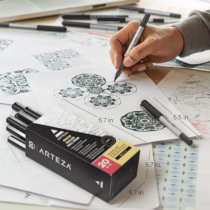 ARTEZA Rollerball Pens, Pack of 20, 0.7mm Black Liquid Ink Pens, Office Supplies for Bullet Journaling, Fine Point Rollerball for Writing, Taking Notes & Sketching