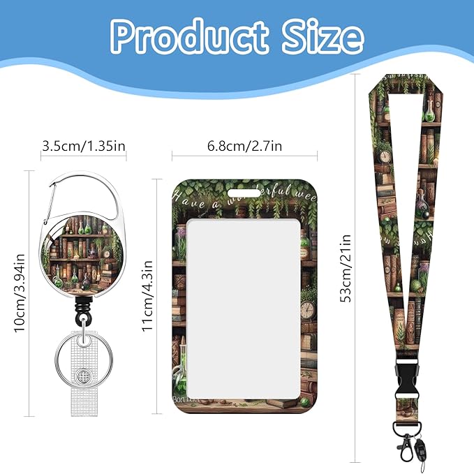 Chemical Bookshelf Badge Holder Reel Lanyard,ID Card Badge Holder Retractable Name Tag Clips for Doctor Nurse Teacher Office Student