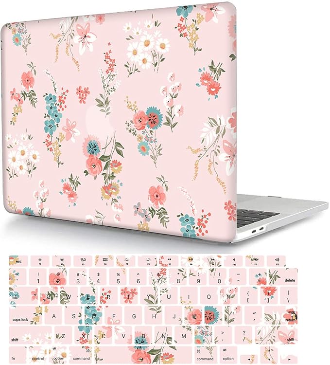Case Compatible with MacBook Air 11 Inch Model A1370 & A1465, 2 in 1 Matte Plastic Laptop Hard Shell Snap on Case Bundle with Keyboard Cover for Mac Air 11,6" - Pink Flower