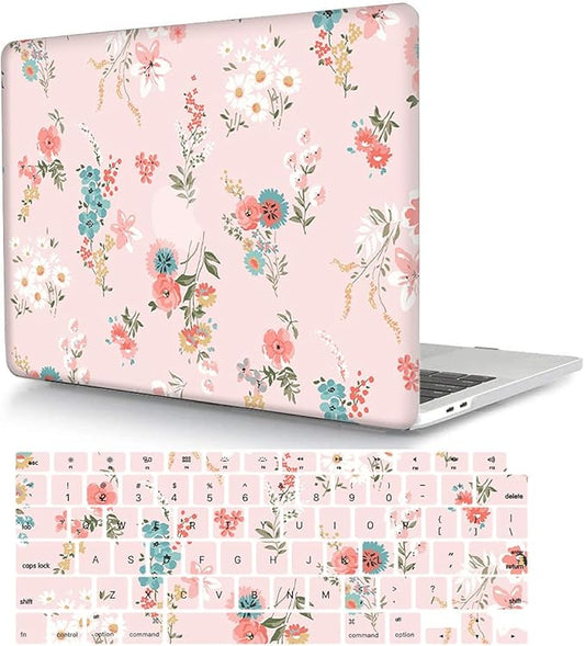 Bandless Case Compatible with MacBook Air 13 Retina 2018 2019 2020 Model A1932 A2179 A2337 M1, Plastic Hard Shell Protective Cover & Keyboard Skin for MacBook Air 13 inch with Touch ID - Pink Flower