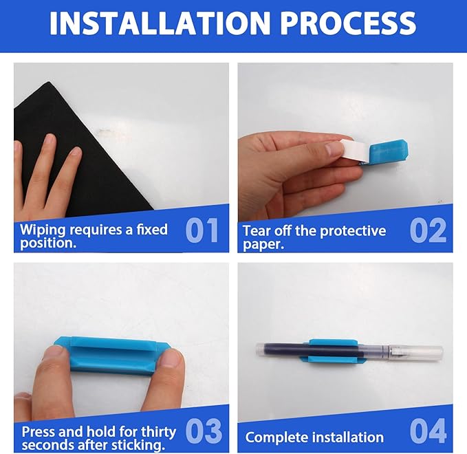 20Pcs Pencil Holder for Desk, Adhesive Pen Holder with Extra Sticky Tape, Silicone Marker Clip for Classroom Clipboard Wall Office Accessories, Teacher Supplies (Blue)