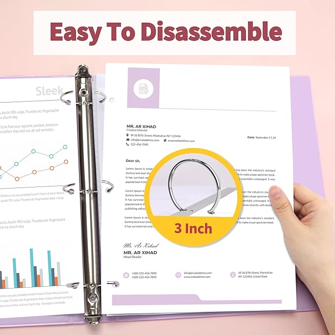 SUNEE 3 Ring Binder 3 Inch 4 Pack, 3" Clear View Binder Three Ring PVC-Free (Fit 8.5x11 Inches) for School or Office Supplies, Assorted Pastel