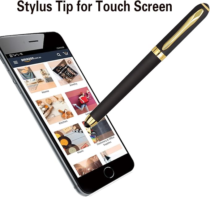 Gel Ink Rollerball Stylus Pen - 18 Pack,1.0mm Gel Pen Bold Point,2 in 1 Capacitive Stylus Pen,Large Capacity Black Ink,Writing Smoothly for Office,Business,Gift,Metal Gold Clip