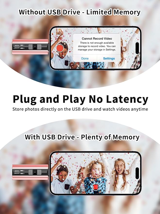 512GB Flash Drive Intended for Phone Tablet Androidphone and Computers, 4 in 1 Photo Stick for Phone Memory Storage Easily Backup Photos Videos, Plug and Play, No App Required (Light Pink)