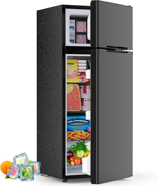 4.5 Cu.Ft Mini Fridge with Freezer, 2 Door Compact Refrigerator, Small Fridge with Adjustable Thermostat Energy Ultra Quiet, Mini Fridge Removable Glass Shelves for Bedroom Office Dorm Black