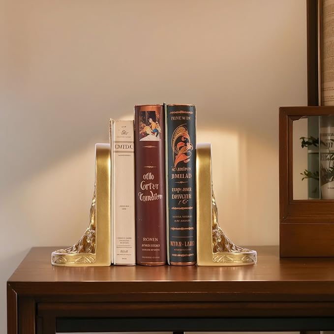 Gold Tree of Life Bookends Set, 2 Decorative Bookends for Shelves or Bookcase, Non-Skid Heavy Bookends for Desktop Shelf Decor, Library Office Decor, Home Décor Gift (Gold)