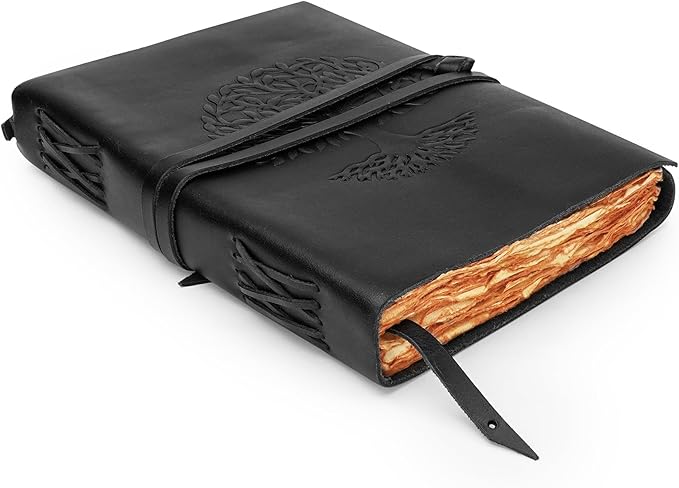 LUXEORIA Tree Of Life Leather Journal for Women and Men, Handcrafted Leather Journal for Writing Womens, Sketchbook, Travel Diary with Unlined Deckle Paper, Black 7x10