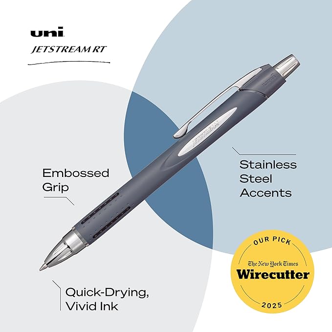uni-ball Jetstream RT Pens - NY Times Wirecutter Best Pen for Over a Decade - Pack of 4 Black Fine Point Pens, 0.7mm - Back to School