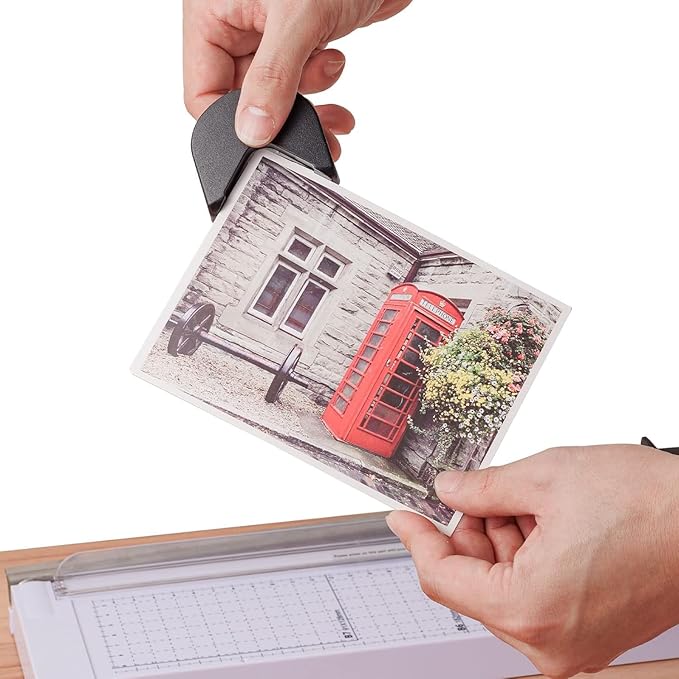 TIANSE Paper Trimmer 12” 8 to 12 Sheet Capacity Paper Cutter Guillotine with Safety Blade Lock Heavy Duty Plastic Base Paper Cutting Board for Home Office School White