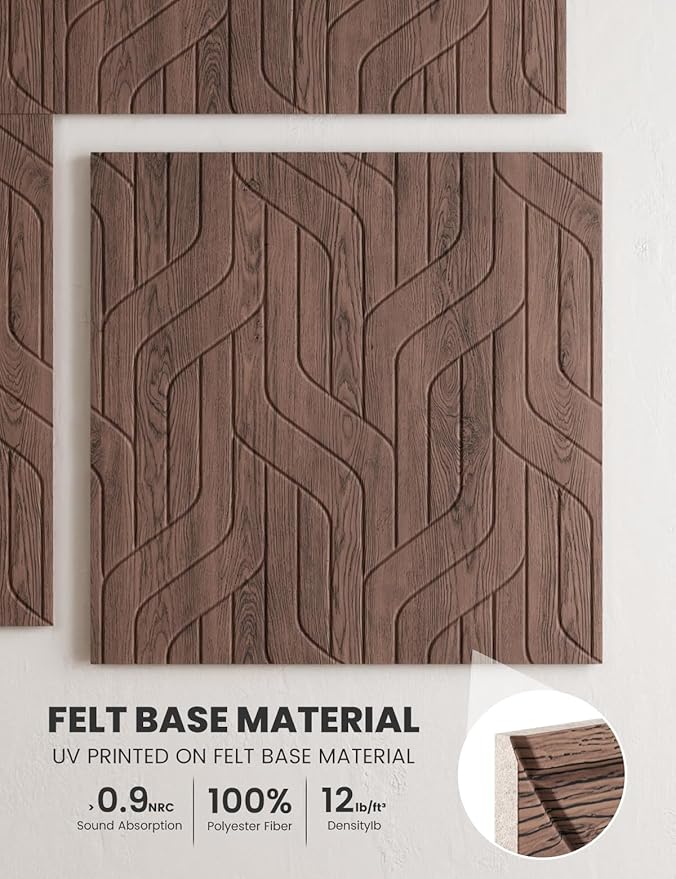 Large Felt Bulletin Board,Cork Board Alternative 70.87'' x 47.24'' Art Acoustical Wall Panels-6 Pack with 60 Adhesive Tabs,for Recording Studio/Home Offices-Walnut/Artistic