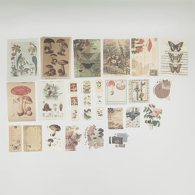 200 Pieces Vintage Ephemera Scrapbooking Supplies Pack Scrapbook Paper Sticker Material Pack for Art Journaling Bullet Journals Planners Collage Decoupage Crafter Gifts (Forest)