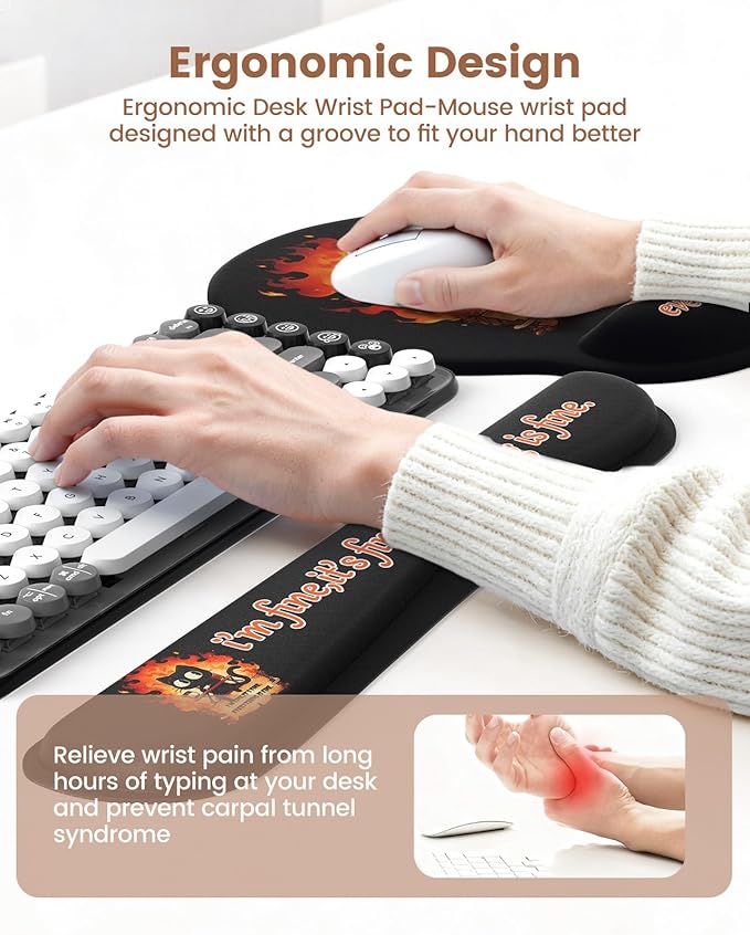 HAOCOO Memory Foam Ergonomic Keyboard Wrist Rest with Mouse Pad Wrist Support, Stitched Edges Large Gaming Desk Mat with Coaster 4-in-1 Set, Non-Slip Base Desk Protector Mat for Office Supplies