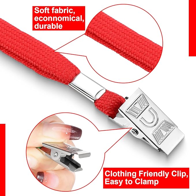 Marspark 50 Sets Clear Name Tags with Lanyard, Lanyards for ID Badges Reusable Strap with ID Holder Plastic Name Badges for Adults Business School Church Conference (Red)