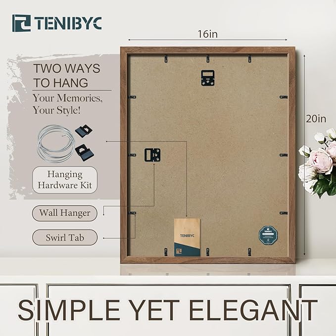 16x20 Poster Frame 3 Pack with HD Glass- Brown Walnut, Natural Solid Wood Picture Frame, Wall Gallery Frame