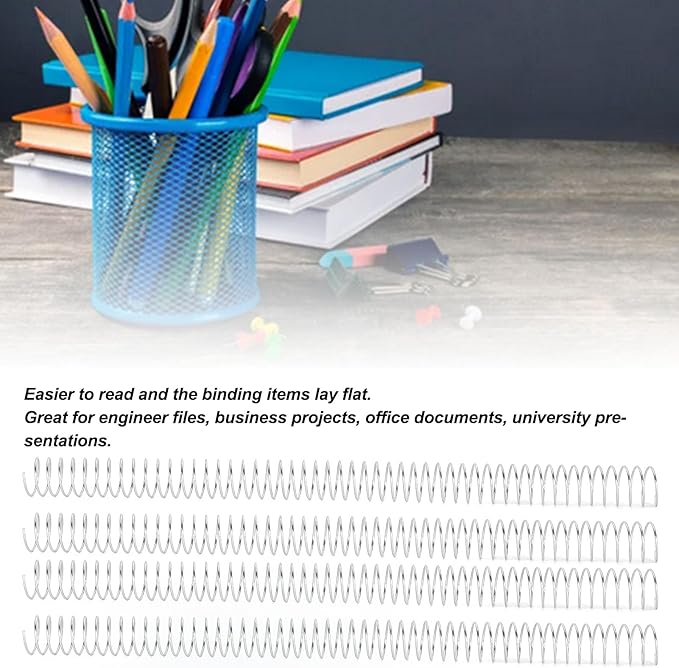 100pcs Total Spiral Binding Coil, 170 Sheets Capacity 4:1 Pitch and 48 Loops 360 Degree Rotation Wire Binding Spines for Size Paper of 8.5 x 11inch, Set Kit for A4 (Silver)