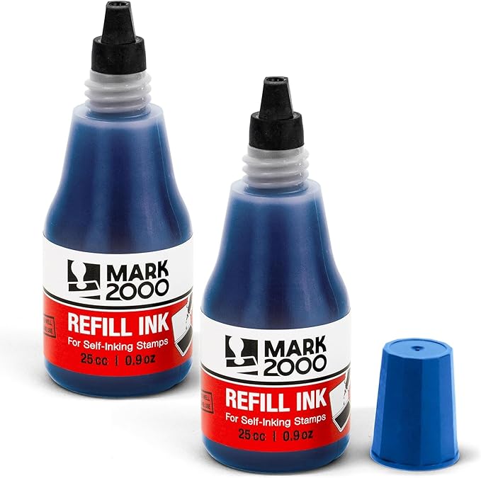 Self-Inking Refill Ink - 2 Pack - Blue - 25cc (0.9oz)