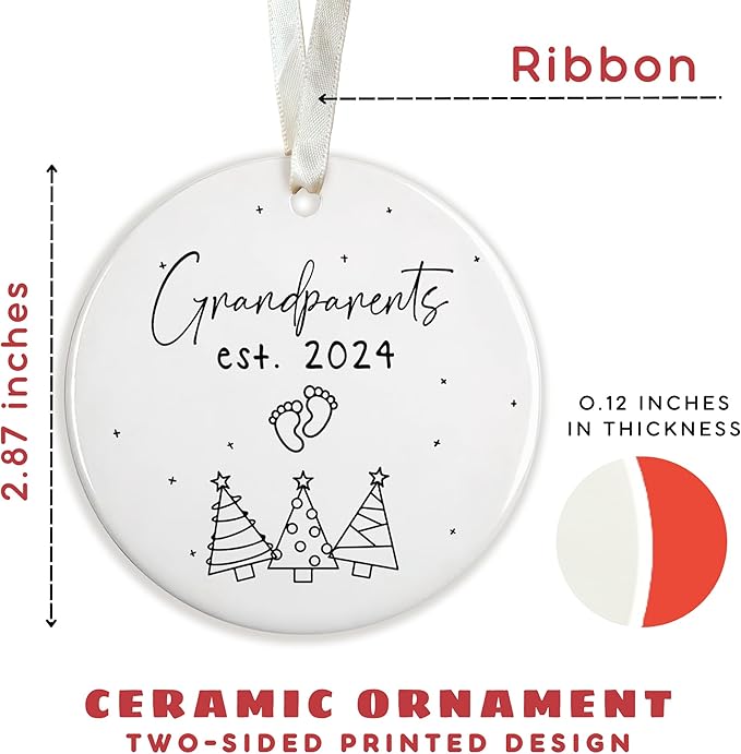 Grandparents Ornament - Grandma Grandpa Ornaments - Promoted to Grandma Grandpa 2024 Ornaments - Ceramic Ornament