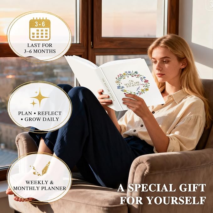 Lanpn Self Care Journal for Women, Self Love Guided Journals with Prompts, Daily Reflection Wellness & Gratitude Planner, 5 Minute Mental Health Notebook, Mood Mindfulness Log, 240 Pages