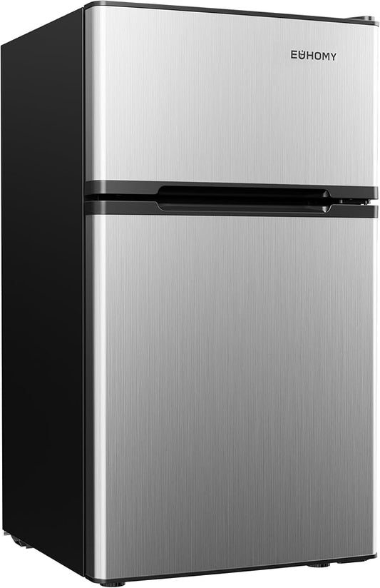EUHOMY Mini Fridge with Freezer, 3.2 Cu.Ft Mini Refrigerator fridge, 2 door For Bedroom/Dorm/Office/Apartment - Food Storage or Cooling drinks, Silver