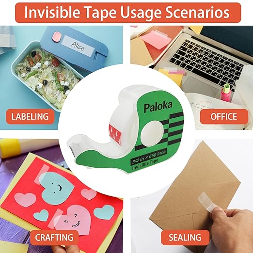 PALOKA Variety Pack Gift Wrapping Tape, 12 Rolls with Dispensers, Includes Invisible Tape, Double-Sided Tape, Clear Tape for Wrapping Paper, Back to School, Home, Office, Christmas, Holiday