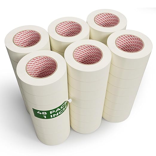 SWRT 48 Rolls Masking Tape 1 Inch x 55 Yards, 2640 Yards Total – Bulk Value Pack with Strong Adhesion & Clean Removal, Easy Tear Painter’s Tape for Multi-Surface Painting, Labeling & Crafts