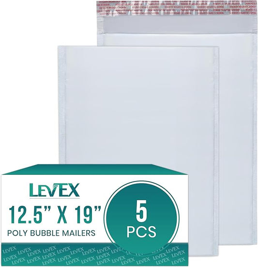 Levex - #6 12.5" x 19" [5 Pack] Poly Bubble Mailers, Padded Envelope Mailers, Packing Envelope & Mailing Bags for Shipping