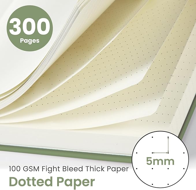 Spiral Dotted Notebook Journal for Work, 300 Pages, Thick B5 (7.1"x10") Bullet Dotted Journal for Women & Writing, Hardcover Notebook for Note Taking, Perfect for Work School Note Taking Business, Green
