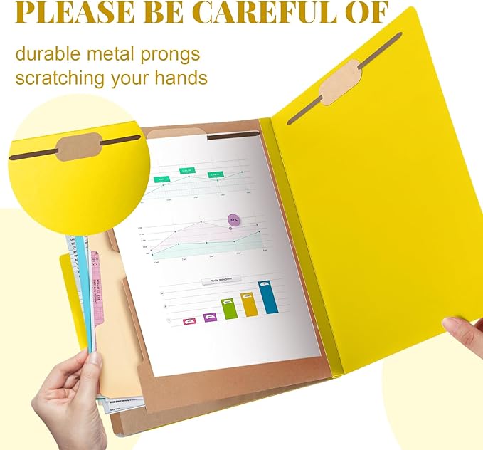 Skyygemm 12 Pcs Classification Folders Letter Size, 2 Pocket Dividers Pressboard File Folder with Fasteners, Expanding File Organizer Bulk for Teachers, Clergy, Office, Church, Christmas (Yellow)
