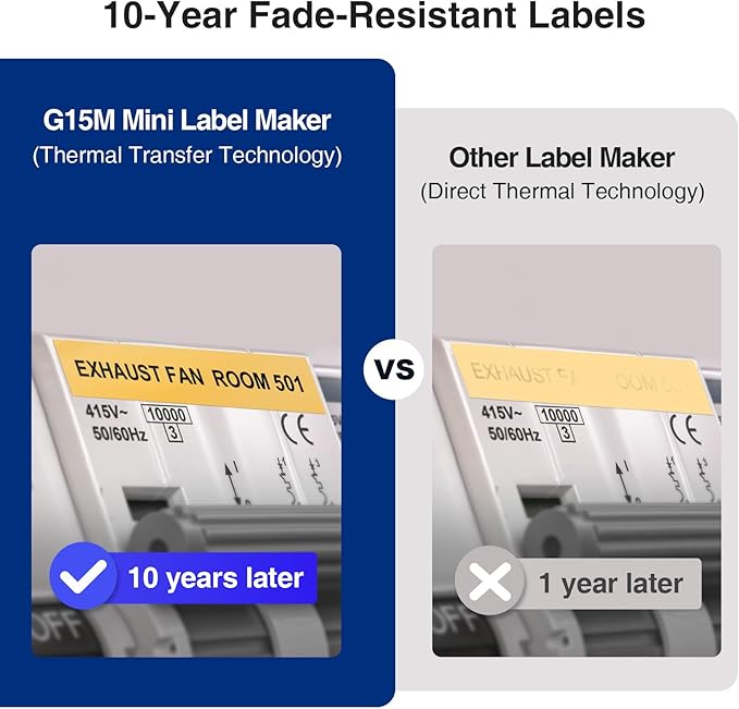 SUPVAN G15M Mini Portable Label Maker Machine with Tapes, Rechargeable 1200mAh Battery Thermal Transfer Printer, Compatible with Multi-Type Label, Home, Garage, Office & Outdoor