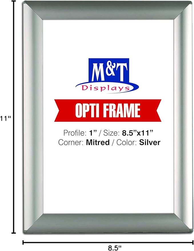 DisplaysMarket 8.5x11 Snap Frame for Wall Mount, Opti Frame, 1 inch Profile- Silver, 1