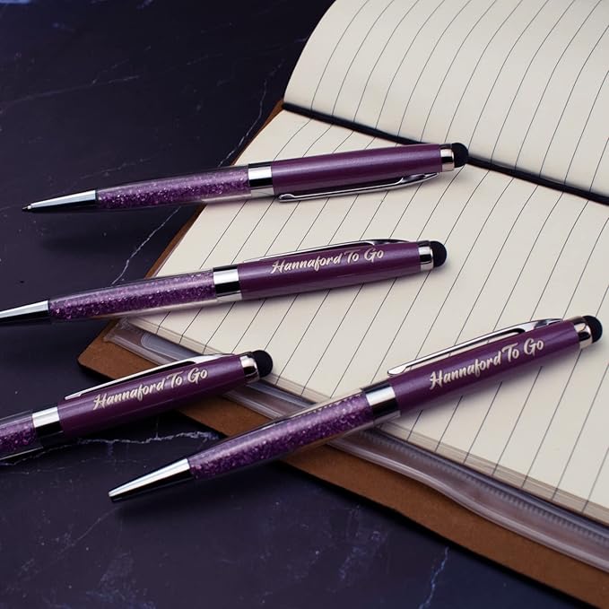 Ancolo Personalized Business Pens Beautiful Crystal-Custom Advertising Massage - Engraved Team Name, Phone Number, Slogan Perfect for Bank, Office, Hotel Lobbies - 10 Pens/Box (Purple)