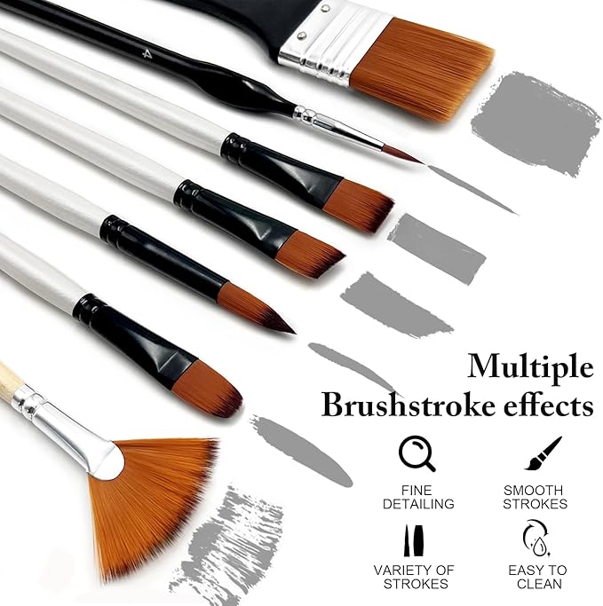 Bougimal 32 Pcs Paint Brushes for Acrylic Painting, Premium Nylon Bristles with Round, Filbert, Flat, Fan, Angle, Fine Detail Brush, Paint Brush Set for Acrylic, Oil, Watercolor