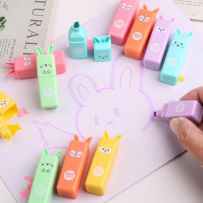 Leery Cute Rabbit Highlighters, 6 Chisel Tip Macaron Colors, Kawaii Aesthetic Pastel Marker Pens for School, Journaling, Note Taking, Office & Drawing Supplies (24)