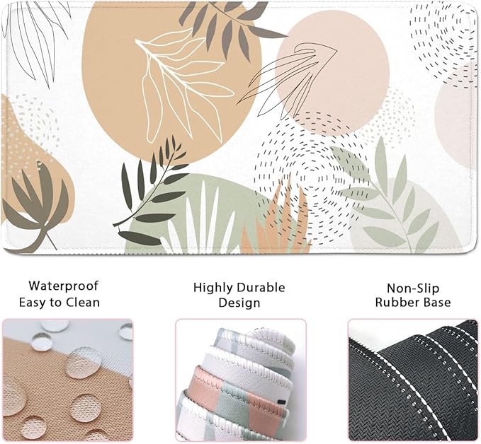 4-in-1 Gaming Mouse Pad Wrist Support Set，Desk Pad + Mouse Pad with Wrist Rest + Keyboard Wrist Rest + Coaster, Ergonomic Design for Home Office Study Game - Plant