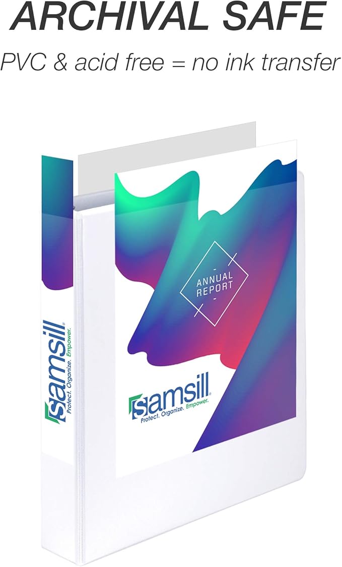 Samsill Durable 1.5 Inch Binder, Made in The USA, Round Ring Customizable Clear View Binder, White, 12 Pack (MP128457)