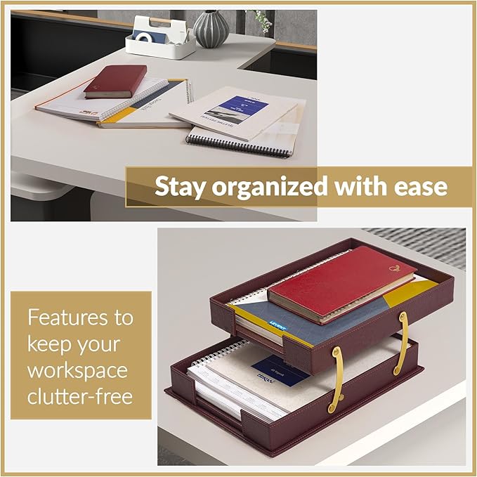 MOOGCO Bonded Set Luxury Leather Desk Pad & Desk Organization Essentials Desk Organizer Leather Desk Organizer (Burgundy)