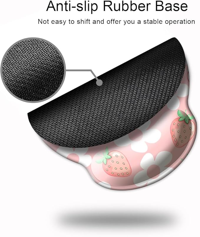 Ergo Comfort Gel Wrist Rest Mouse Pad-Ergonomic Office Mousepad with Wrist Support-Non-Slip, Design Desk Accessories Mat for Home&Game Decor Pink Floral Kawaii