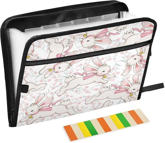 Accordion File Folder 13 Pockets Expanding File Folder with Sticky Labels Document Organizer Letter Size A4 Papers Expandable File Keeper,Running Bunny