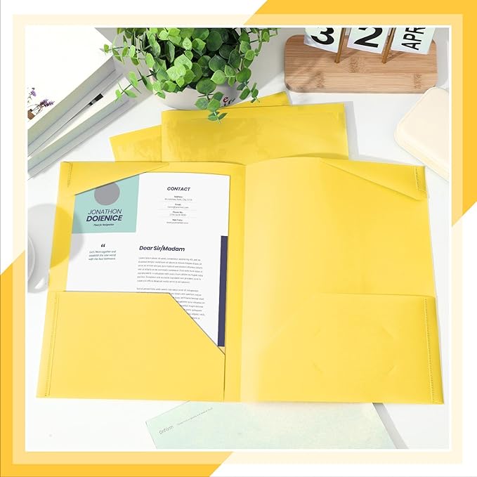 Henoyso 150 Pcs Plastic Folders with Clear Front Pockets Bulk Heavy Duty File Folders with 2 Pockets and Card Slot for Student Teacher Back to School Supplies Office Presentation (Yellow)