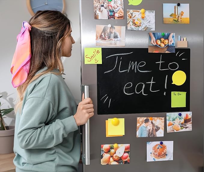 Magnetic Black Dry Erase Board for Refrigerator, 12" x 18"Chalk Board Contact Paper Decal for School, Office, Kitchen Fridge, Kids Drawing with Dustless Chalk, Holder and Magnets